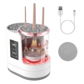 4 In 1 Electric Makeup Brush Cleaner USB Powered Automatic Brush Blender Machine With Timer Digital Display Cleaning Drying UV Disinfection Brush (Color: White)