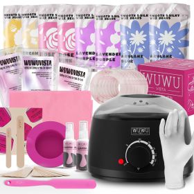 Waxing Kit WUWUVISTA 69 Items Hair Removal Wax Kit With Wax Warmer Waxing Beads For Face, Brazilian, Full Body, Bikini, Sensitiive Skin Skin Suit (Option: Black-EU Plug)