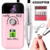 45000RPM Rechargeable Electric Nail Drill Machine Professional Nail Drills for Gel Nails Polish Portable Nail File Manicure Tool